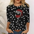 thumbnail image 3 of DDAPJ pyju Christmas Sparkly Snowflake Print Tops for Women,Crew Neck 3/4 Sleeve Casual T-shirt Wine Glasses Fun Tees Festival Party Shirt, 3 of 4