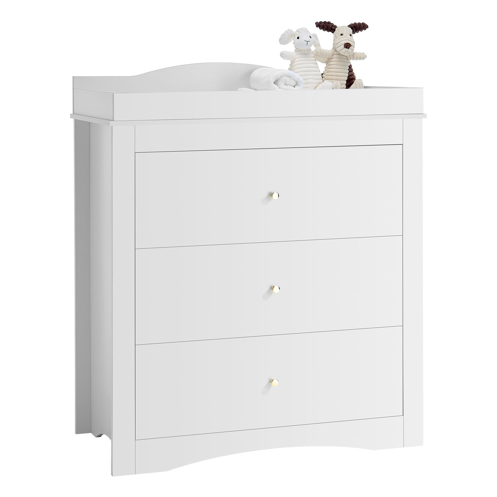 KFFKFF Modern Baby Changing Table Dresser with 3 Storage Drawers, Multi-Functional Organizer for Nursery and Children's Room, White