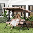 thumbnail image 2 of LAZZO 3-Seat Outdoor Porch Swing, Reclining Lounge Bed Convertible, Adjustable Canopy & Removable Cushions, Brown, 2 of 10