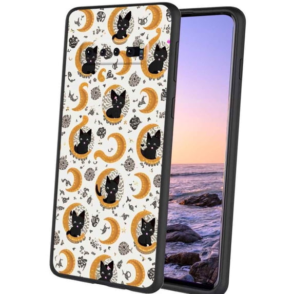 Mystic-cute-black-lunar-cats-Models-Kawaii-s-Cat Phone Case, Degined for Samsung Galaxy S10+ Plus Case Men Women, Flexible Silicone Shockproof Case for Samsung Galaxy S10+ Plus