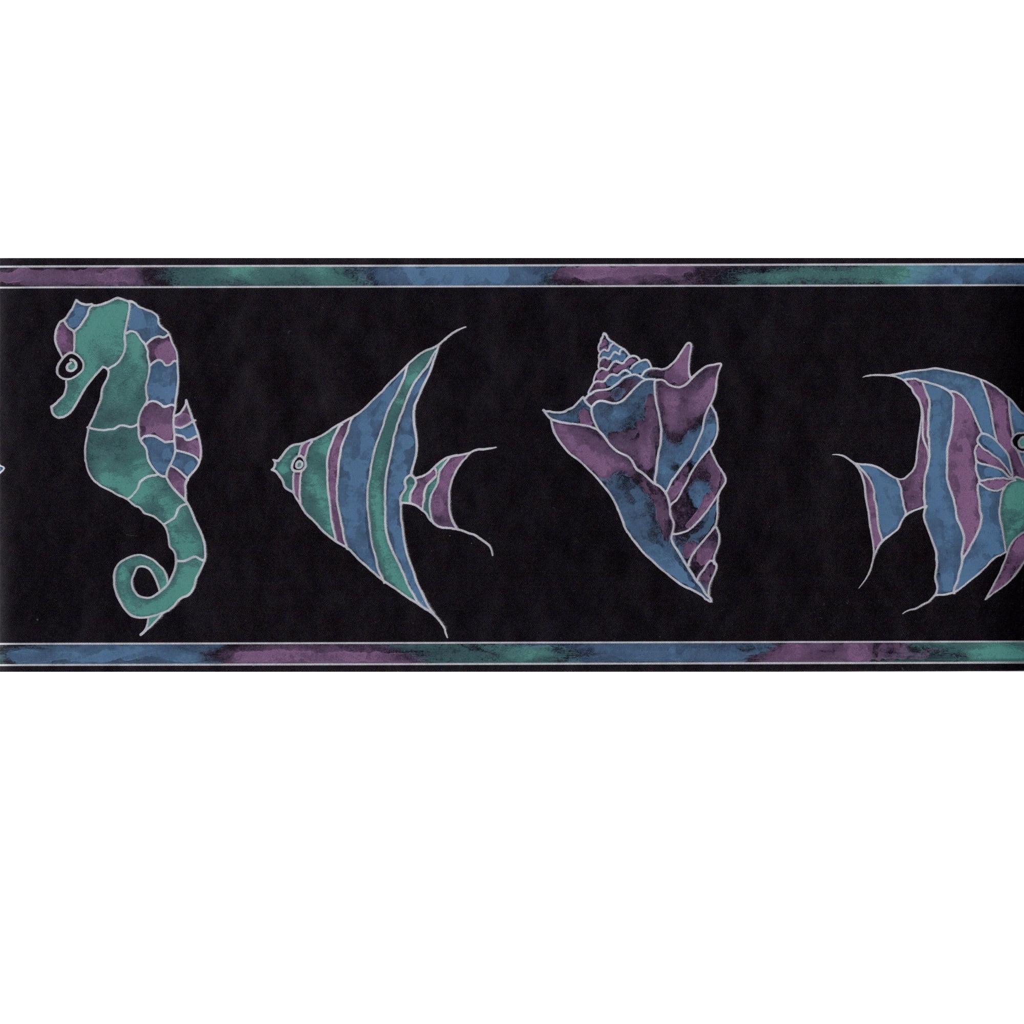 Maxwell Sea life Nautical Coastal Wallpaper Border, Pre-Pasted 15 ft x 6.9 in., Black