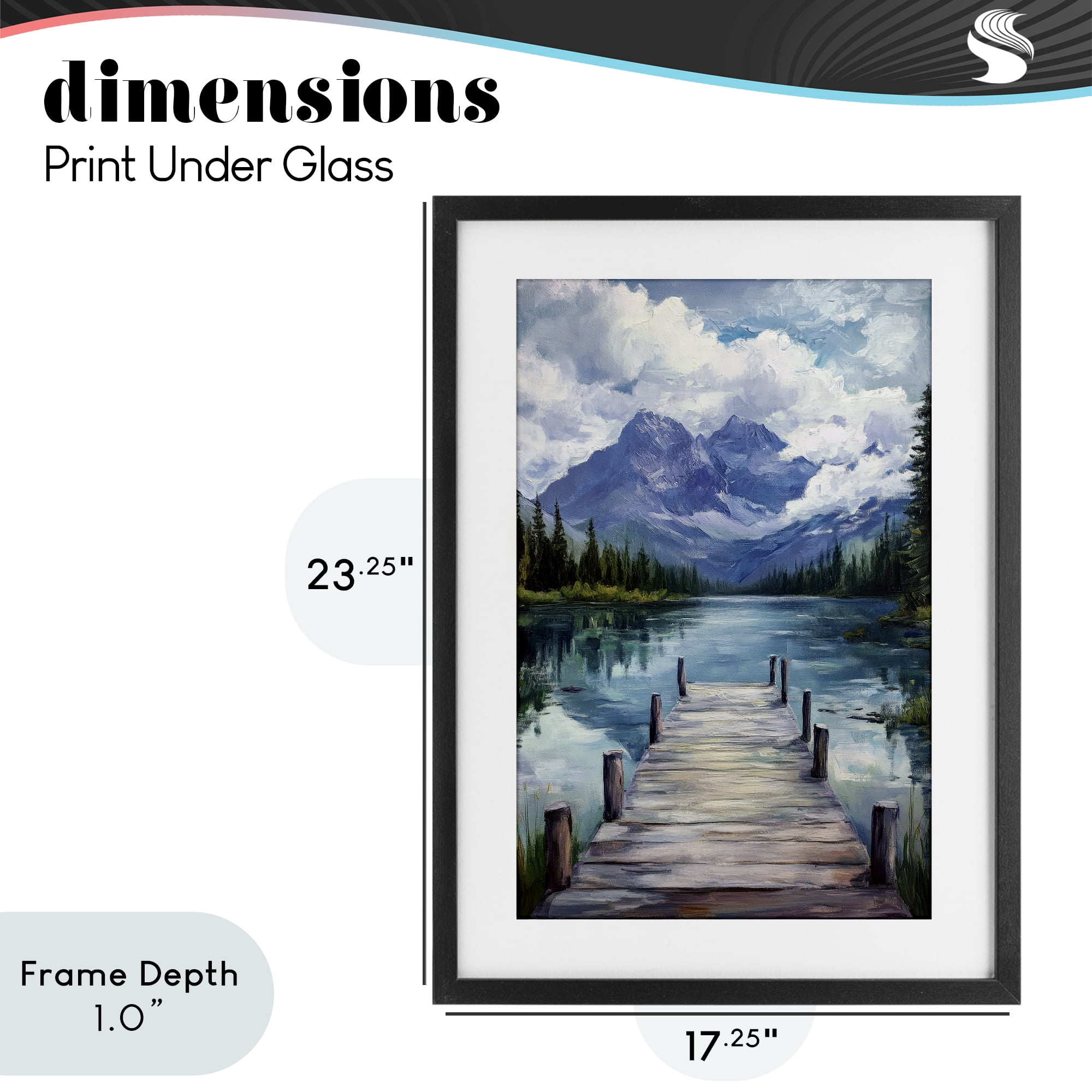 Stupell Industries Weathered Dock on Mountain Lake Black Framed Print Under Glass, design by Petal Prints Design