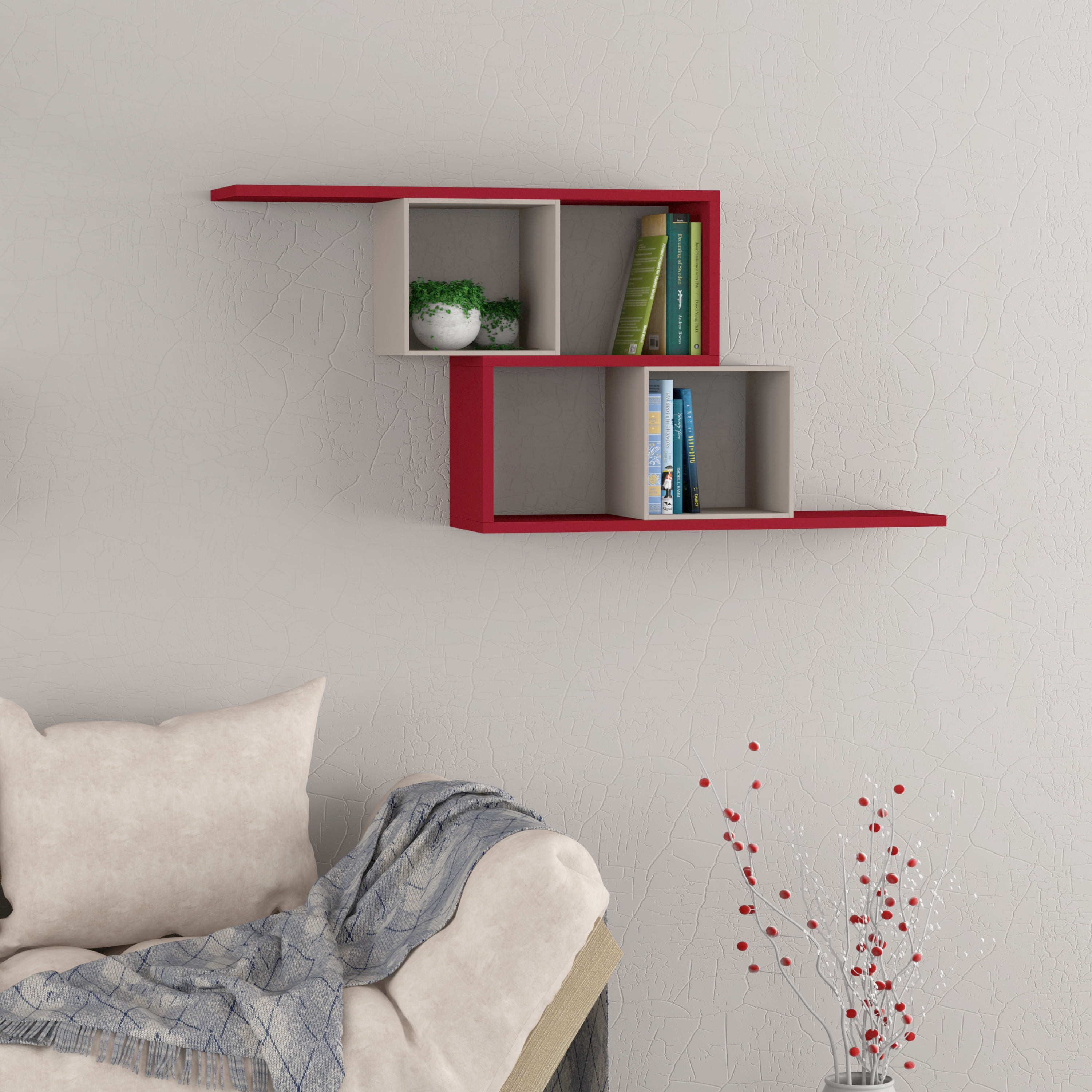 Ada Home Decor Furniture 49.21" 2 Tier Light Mocha Walost Modern Wall Shelf