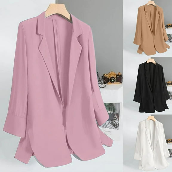 Lovskoo 2024 Blazers for Women Business Casual Long Sleeve Thin Cardigan Suit Jacket Top Cardigan Pink