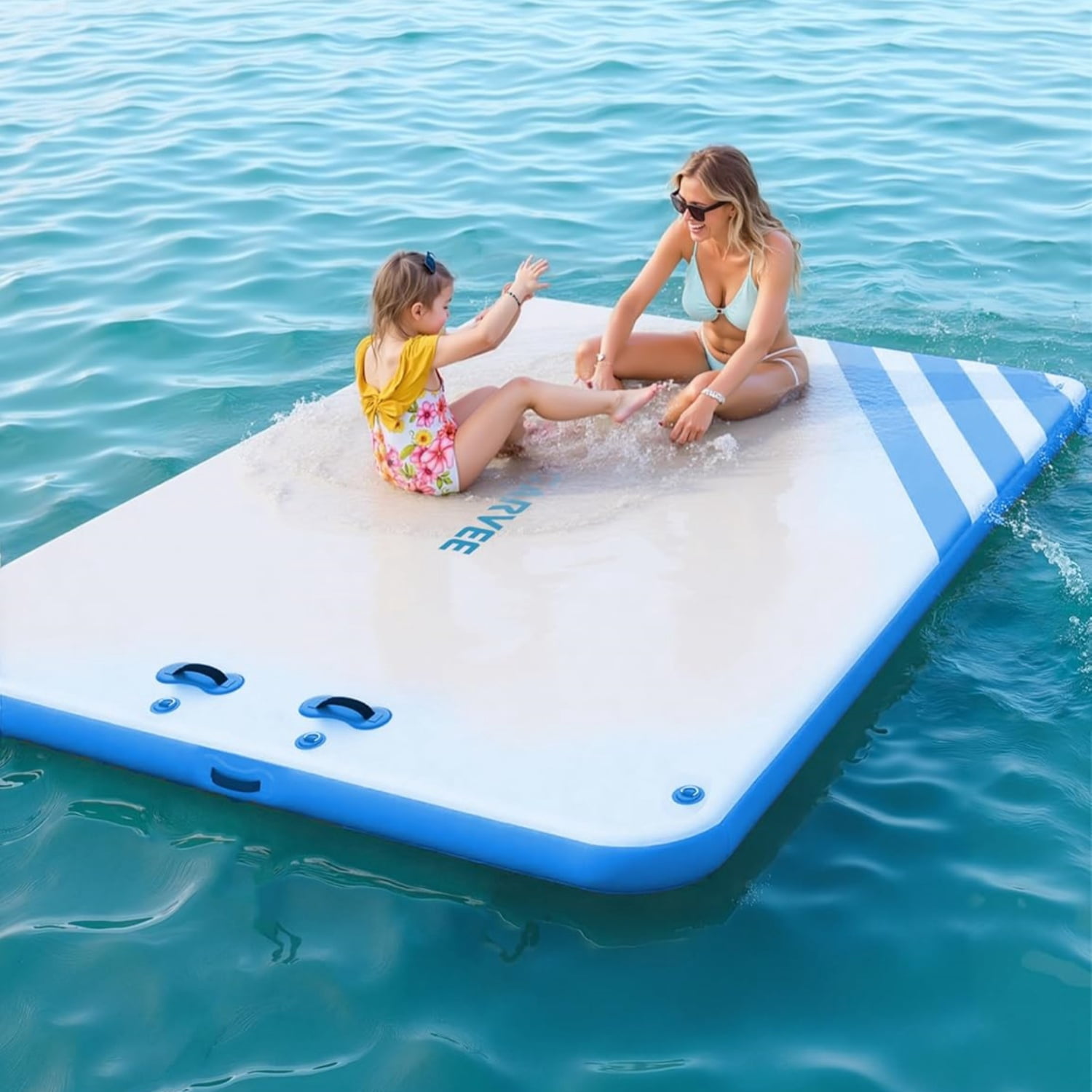 Garvee Inflatable Floating Dock 8 ft x 6 ft, 5.9" Thickness None-Slip PVC Surface, Blue & White