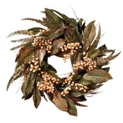 Nearly Natural 24in. Feather and Berry Artificial Wreath (Assorted Colors)