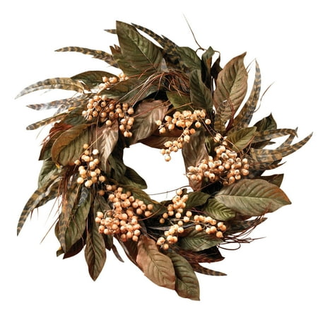 Nearly Natural 24in. Feather and Berry Artificial Wreath (Assorted Colors)