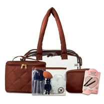Walmart Puffy Handle Getaway Travel Bag with Essentials, Clear and Mocha, 10 Piece