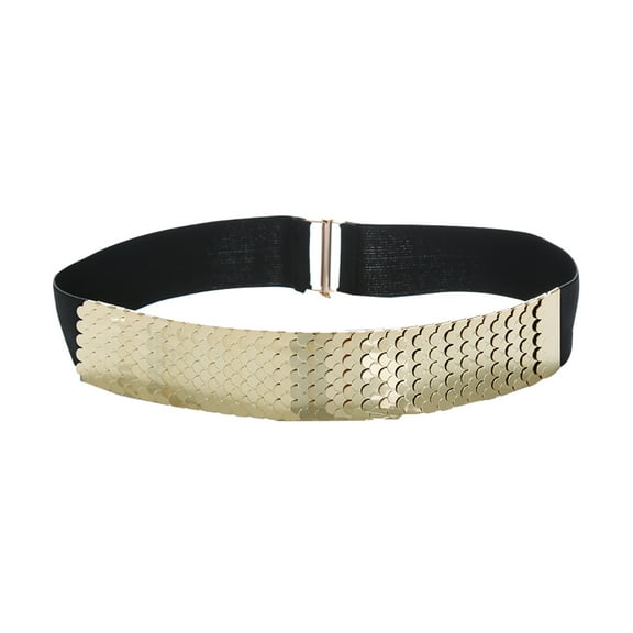 INSPIRE CHIC Women's Fish Scale Elastic Band Metal Waistband Fashionable Belt Gold Fit Waist: Up to 29 inches