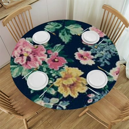 

Sheronv Flowers Pattern Round Tablecloth Stain-Resistant Washable Indoor Outdoor Restaurant Wedding Party 100% Polyester Fiber Outdoor Fitted Waterproof Home Decor 31 -35