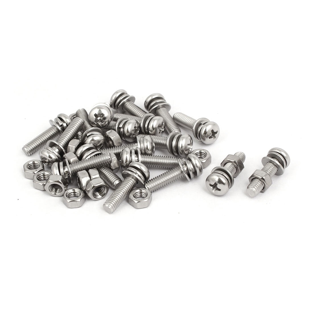 M5x20mm 304 Stainless Steel Phillips Drive Hex Head Screw Nut w Washer 8 Sets