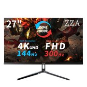 ZZA 27” UHD Dual Mode Gaming Monitor, 4K 144Hz FHD 300Hz, 100% sRGB, FreeSync, Height Adjustable, RGB Lights, HDMI DP, Wall Mount Black Computer Monitor