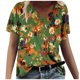 thumbnail image 1 of Tops Florales para las Mujeres, Casual V-Cuello Camiseta de Manga Corta Blusa de Moda Hecha de Estante de Imitación para Toda la Temporada de Uso Diario, Tops Cortos para las Mujeres, 1 of 4