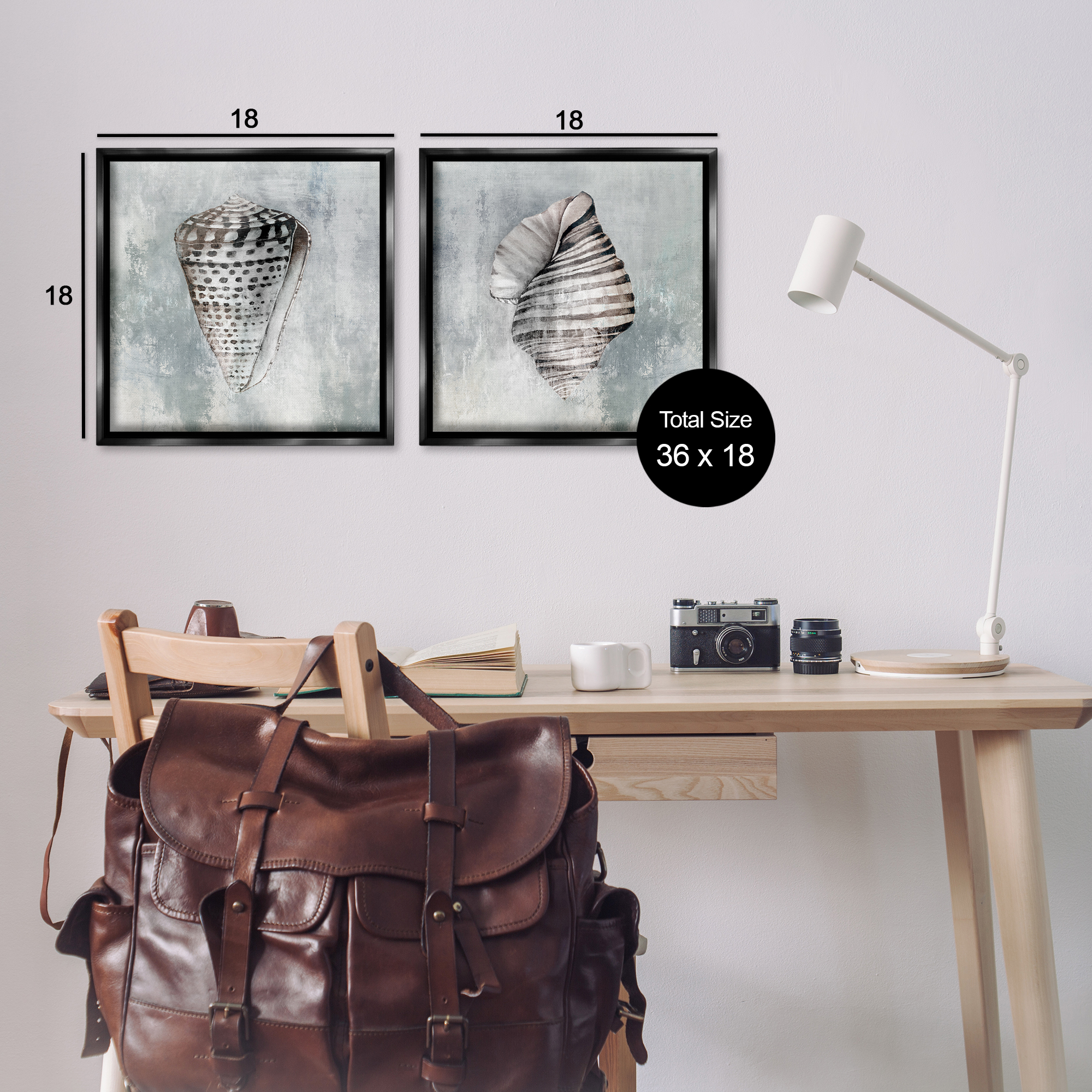 Stupell Industries Grey Distressed Cowrie Shells Nautical & Beach Painting Black Floater Framed Canvas Art Print Wall Art, 18 x 18, Set of 2