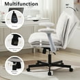 thumbnail image 6 of Criss Cross Desk Chair with Wheels and Flip Arms, Thick Padded Wide Seat Office Chair, Fabric Cross Legged Office Chair for Home Office, Mid Back Swivel Makeup Vanity Chair, 6 of 8