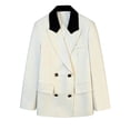 thumbnail image 3 of Tqcoqu Women's Contrast Lapel Double Breasted Blazer,Padded Shoulder Long Sleeve Open Front Suit Jacket,2026 Spring Fall Trendy Clothes,White Women's XS-XXL, 3 of 8