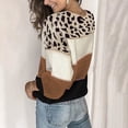 thumbnail image 5 of Women's Round Neck Leopard Print Stitching Long Sleeved Pullover Casual Knitted Sweater Basic Tops,Color Block Sweaters for Women 2023 Fashion, 5 of 7