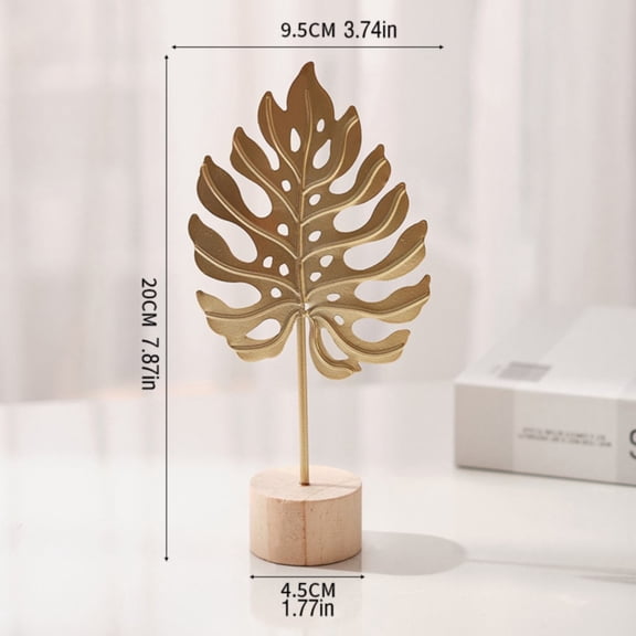 Golden Leaf Table Sculpture - Modern Metal Home Decor for Bookshelf & Entryway, Abstract Nature Art Piece, Farmhouse Chic Office , Durable Base Included, Nanoei Desktop Ornaments Gold6