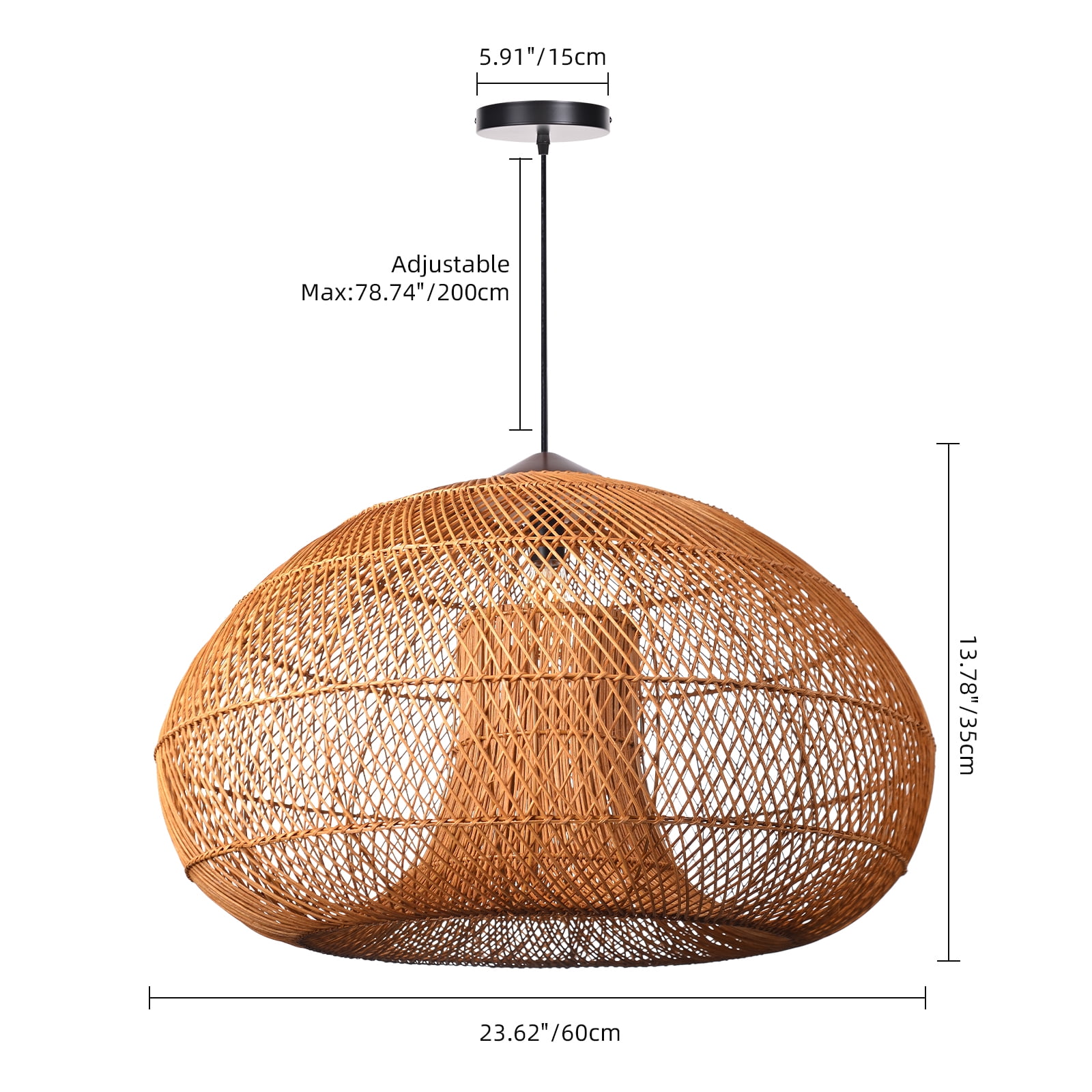 Arturesthome Rattan Pendant Light Rattan Chandelier Hand-Woven Boho Pendant Light Fixtures with Solid Wood Basket Wicker Chandelier for Dining Room Kitchen Island Living Room