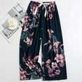 thumbnail image 3 of WMTBSRSW Women's Boho Capris Pants Comfy Floral Print Elastic Waisted Cropped Palazzo Pants Lightweight Loose Casual Flowy Trousers Free Size Blue2 Free Size, 3 of 3