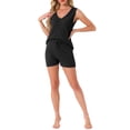thumbnail image 2 of Conjunto de lounge para mujer INSPIRE CHIC Pjs Top de tanque y pantalones cortos V cuello de punto Pijama Set L Negro, 2 of 6