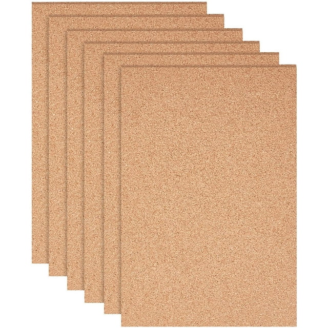 Paquete de 6 láminas de corcho autoadhesivas rectangulares de 11,7 x 8,2 pulgadas (6 mm de espesor) con respaldo de corcho aislante.