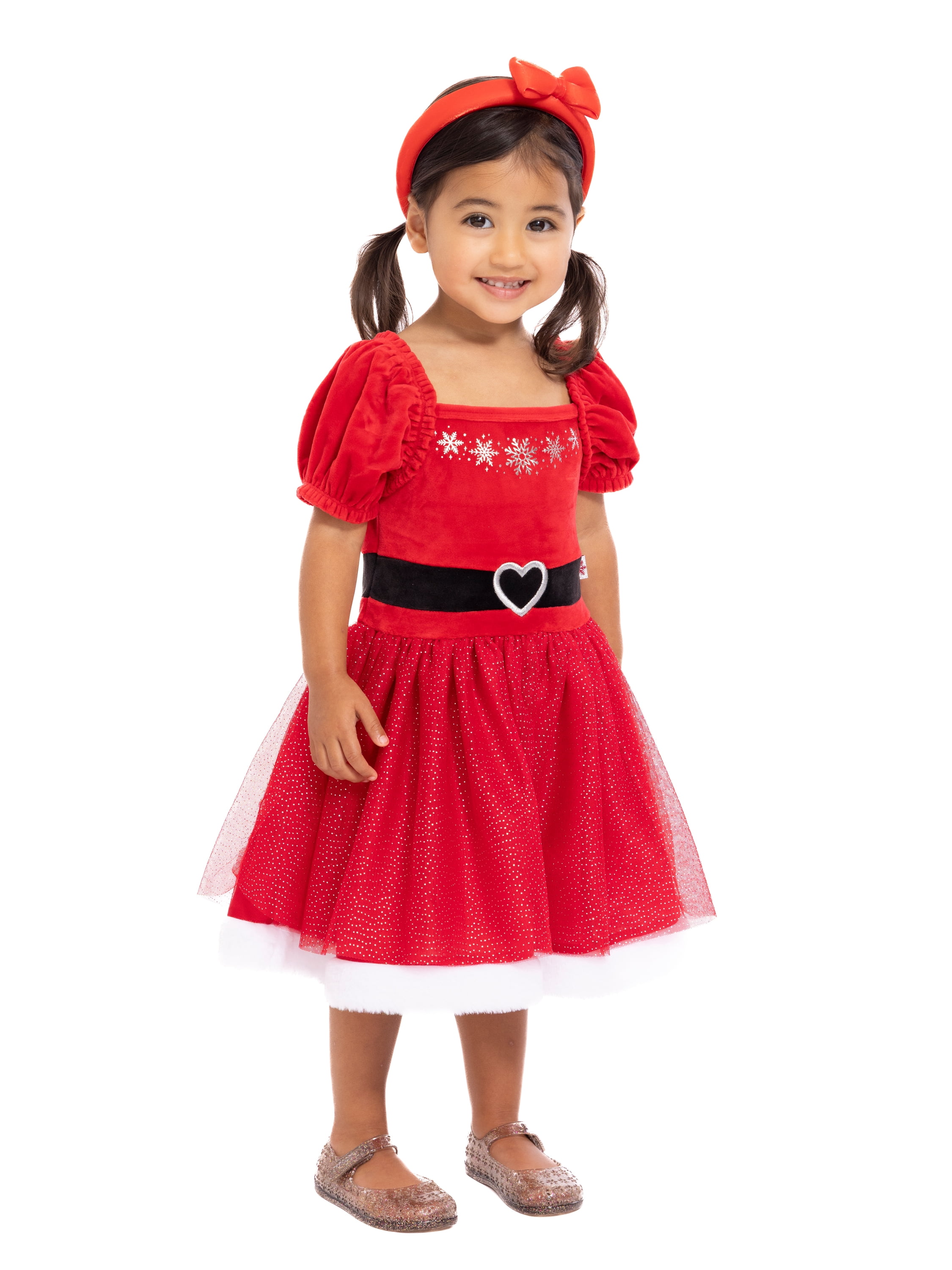 Holiday Time Toddler Girls Cosplay Santa Tutu Dress with Puff Sleeves, Sizes 12M-5T