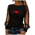 thumbnail image 2 of Xdegoge Going Out Tops for Women Mesh Long Sleeve Sheer Blouse Dressy Heart Graphic Cute Valentines Shirts Crewneck Lace Undershirt Holiday Party Night Outfit, 2 of 9