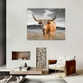 thumbnail image 2 of HFDF Longhorn Wall Art Country Western Cow Pictures Wall Decor Farmhouse Bull Animal Landscape Canvas Painting Artwork Home Decorations for Bathroom Bedroom Living Room Office 20x16inch Framed, 2 of 6