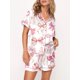 thumbnail image 3 of Conjunto de dos piezas Tsseiatte para mujer, con camisa abotonada de manga corta y pantalones cortos con estampado de lazo, ropa de dormir, 3 of 6