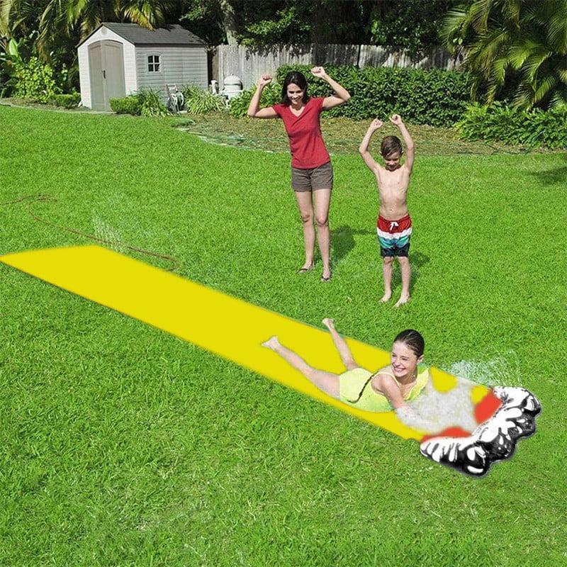Double Lane Water Splash Slide Backyard Toy With Two Inflatable Crash Pad AUTOECHO Lawn Water Slides Summer Backyard Swimming Pool Games Outdoor Water Toys