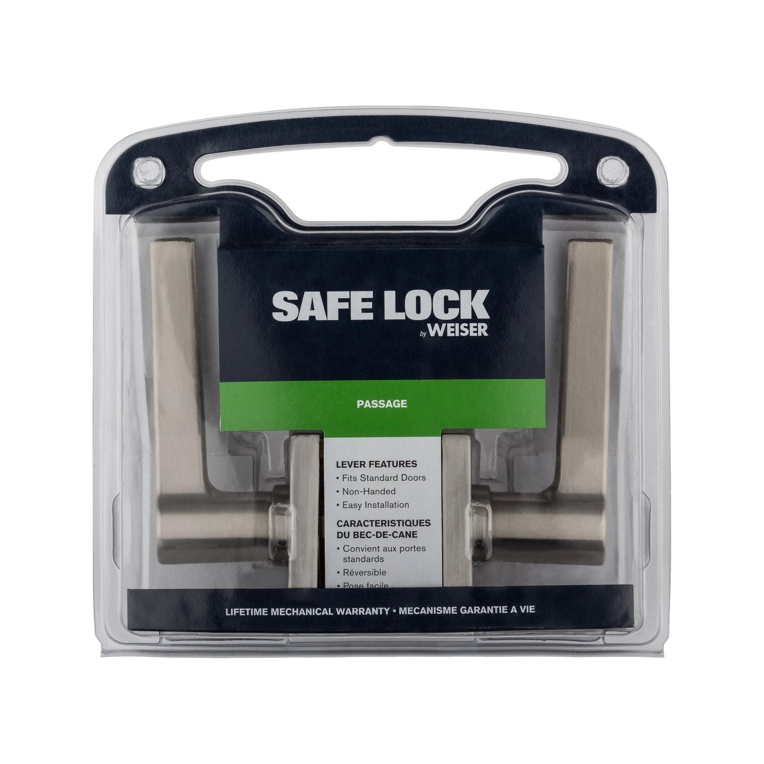 Weiser Safelock Rosette carrée Daylon Passage Becs-de-cane en Nickel Satin Style moderne et durabilité