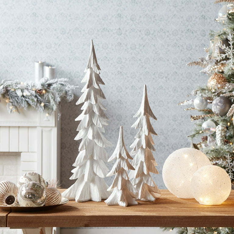 Melrose Set of 3 White Glitter Drenched Tabletop Christmas Trees 2