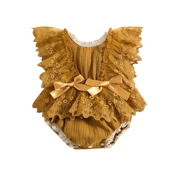 Bagilaanoe Newborn Baby Girl Rompers Floral Lace Fly Sleeve Bodysuit 3M 6M 12M 18M Infant One Piece Jumpsuit