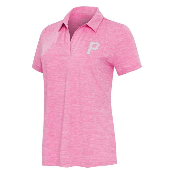 Women's Antigua Heather Pink Pittsburgh Pirates Layout V-Neck Polo