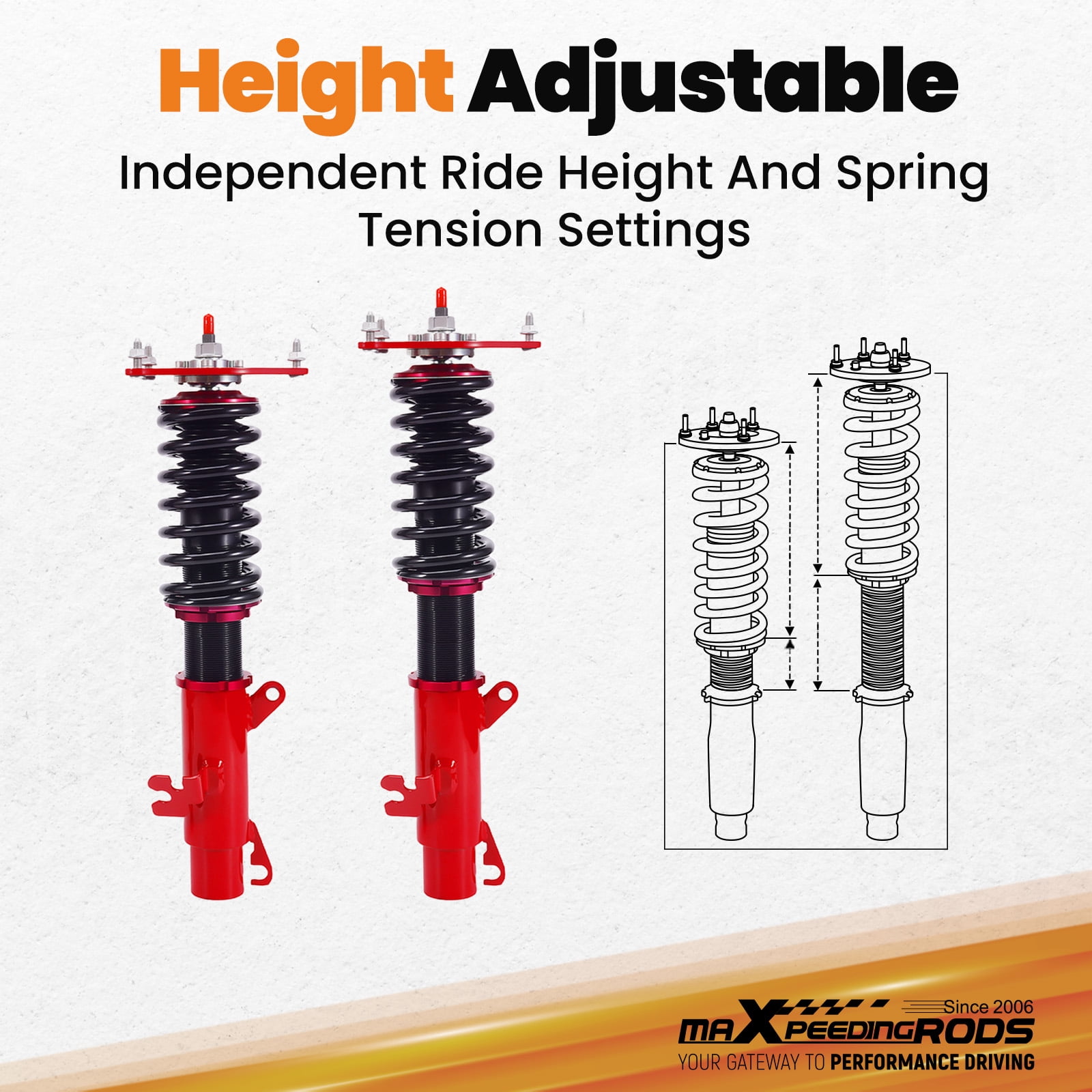 maXpeedingrods Coilovers for MINI R50, R53 Cooper FWD 2001-2006, for MINI R52 Cooper FWD 2004-2007, 24 Levels Damper Adjustable Coilovers Suspension Kit, Height Adjustable Lowering Kit, Red