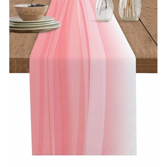 Table Runner Dresser Scarves 60 Inch Long,Minimalist Pink Ombre Wave Stripe Linen Dining Table Runners Modern Gradient Texture Tabletop Scarf for Wedding Holiday Party Kitchen