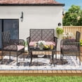 thumbnail image 3 of 4-Piece Patio Furniture Set, Weather-Resistant Rattan Patio Conversation Set with Two-Tier Coffee Table, Upholstered Openwork Wicker Furniture for Porch, Garden, Lawn, Red, 3 of 17