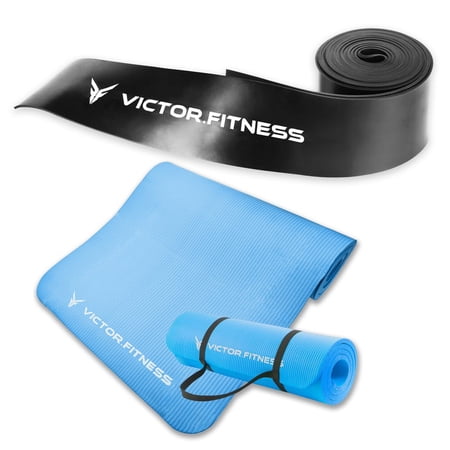 Victor Fitness High-End Durable Blue Yoga Mat and Flossing Bands