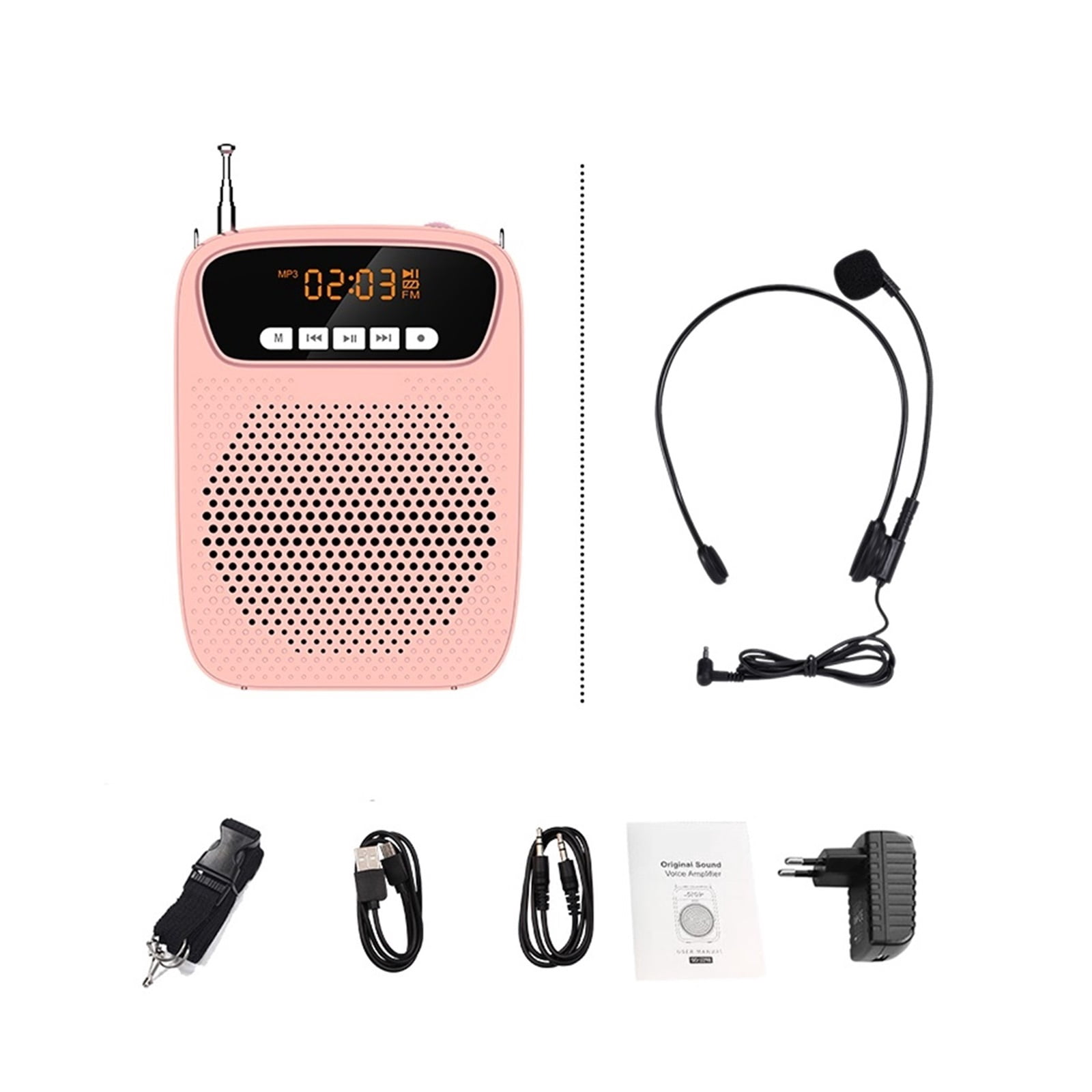 15W Portable Voice Amplifier Wired Microphone FM Radio AUX Audio Recording Speaker For Teachers Instructor ,Powerful Voice Amplifier