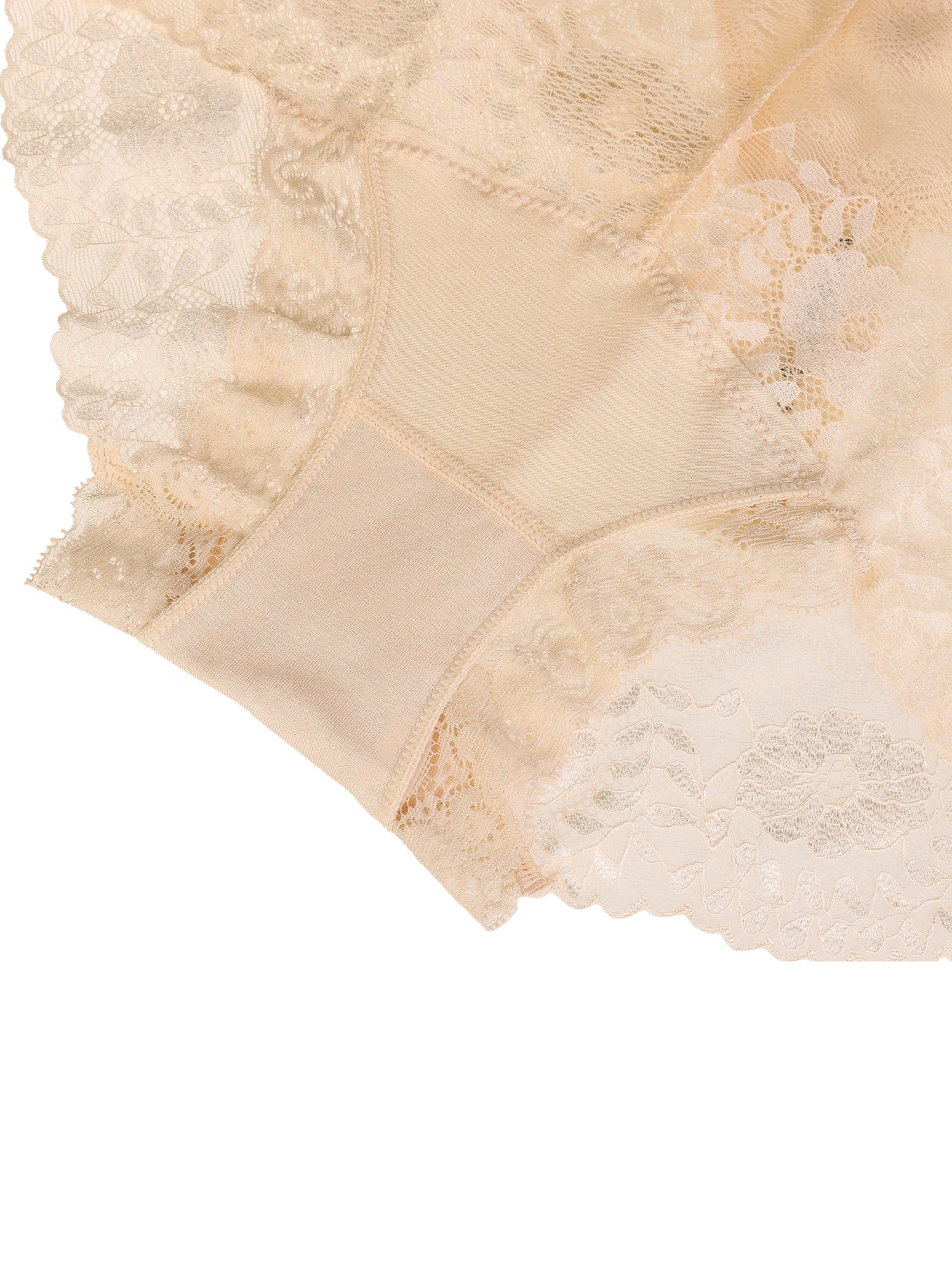 Unique Bargains Women's Plus Underwear Floral Lace Mid-Waist Panty Briefs 3-Pack M Beige
