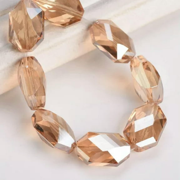 U8MO 10pcs 18x13mm Long Polygon Faceted Crystal Glass Loose Beads for Jewelry Making-Amber Gold