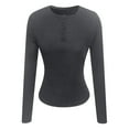 thumbnail image 5 of Womens Undershirts Ribbed Long Sleeve T Shirt Fall Slim Fit Basic Top Soft Stretch Knit Casual Tunic Blouse, 5 of 5