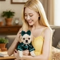 thumbnail image 5 of Denbek Dog Silk Pajamas, Cat Puppy Costume Elegant Satin Pajamas with Bow Headband 2Pcs Set Pet Sleepwear Cute Pet Outfit Photoshoots, Green-XS, 5 of 7