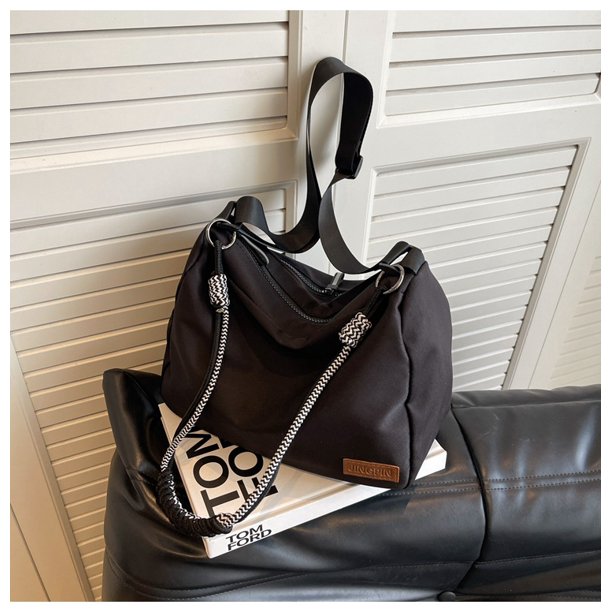 Bolso bandolera de lona de gran capacidad 2025, nuevo estilo, color puro, sencillo, para desplazamientos invernales, con un solo hombro, para mujer