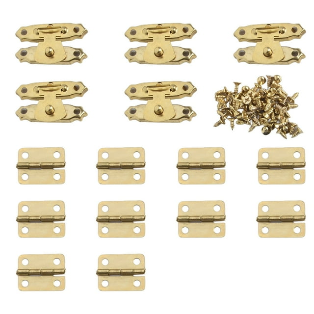 15Pcs/Set Antique Cabinet Hinge Wooden Box Hinge Hasp Latch Furniture Hardware Gold