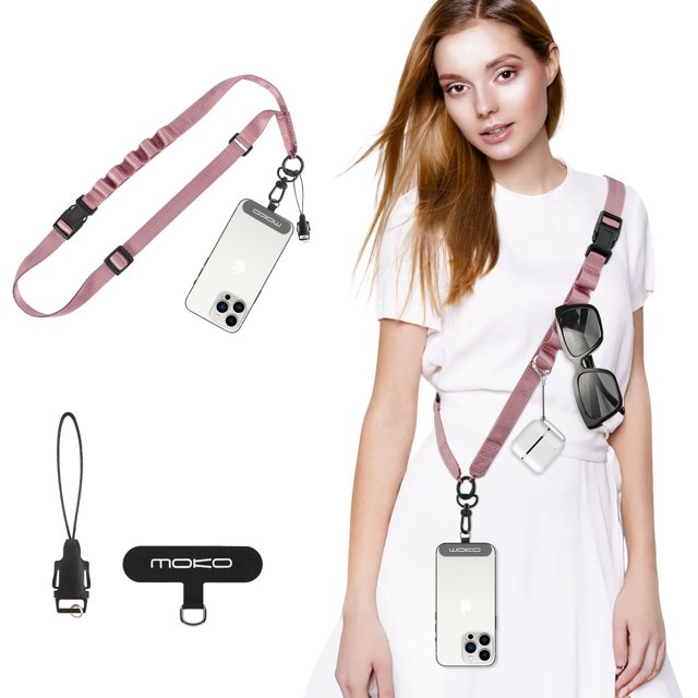 Cordón de teléfono MoKo universal de nailon ajustable, 140 cm, oro rosa