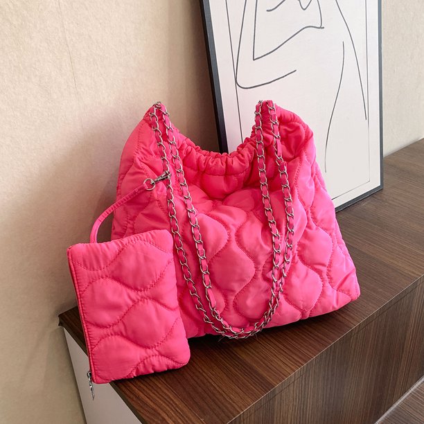 Bolso de hombro a la moda para mujer, bolso de hombro acolchado suave, bolso de viaje (rojo rosa)