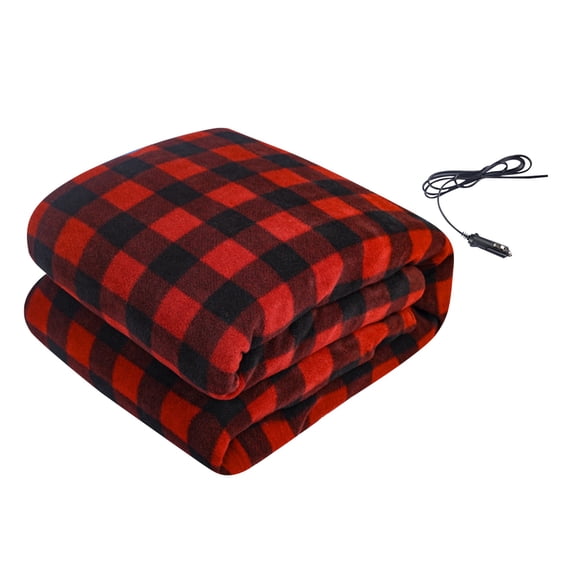 Heated Blanket - 12-Volt Electric Blanket for Car, Truck, SUV, or RV - Portable Winter Car Accessories for Camping or Travel (Red Plaid)