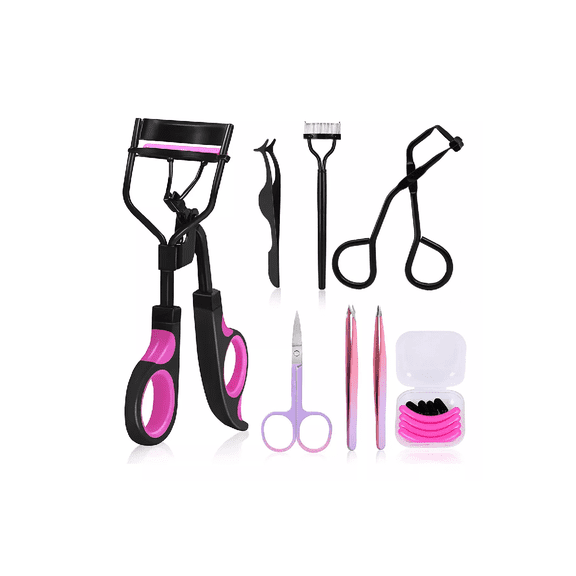 Kit Rizador De Pestañas Enchinador Set Con Tira Pinzas Peine  Rosa Negro